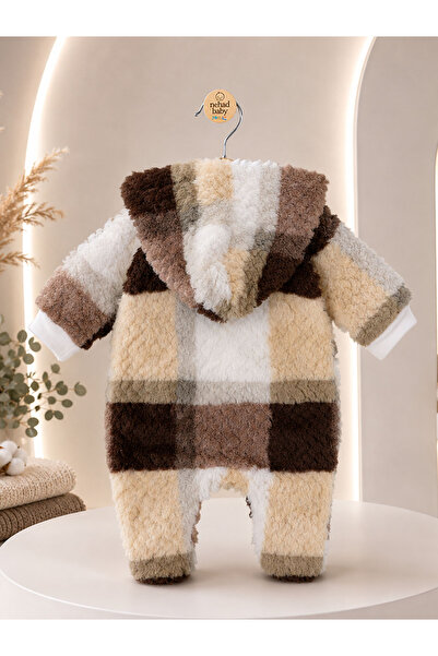 Nehad Bebe Baby Boy Welsoft Jumpsuit Hooded Zippered Plush Patterned Soft Warm Winter Baby Jumpsuit