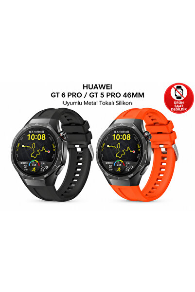 Dexmon Huawei GT 6 Pro / GT 5 Pro 46mm Uyumlu Metal Tokalı Silikon Terleme Ya...