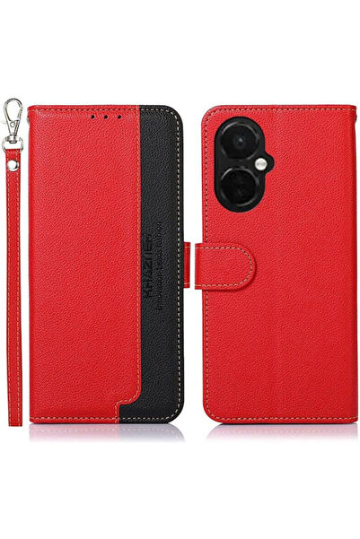 OEM Πορτοφόλι με υφή λίτσι, κόκκινο (OnePlus Nord CE 3 Lite)