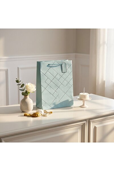 Ornament24 Punga pentru cadou verde, cu textura geometrica in relief, 42x30x1...