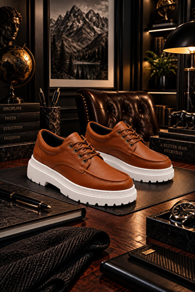 Lucy Shoes YG-3 Erkek Günlük Bağcıklı Lüks Deri Loafer Ayakkabı CBT - Taba