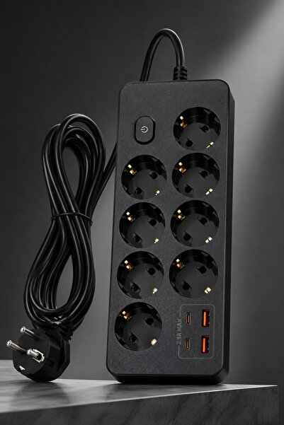 Aırstorr PRO-EU03 8’li Akım Korumalı Çoklu Priz – 2 USB-C + 2 USB-A | 2500W 1...