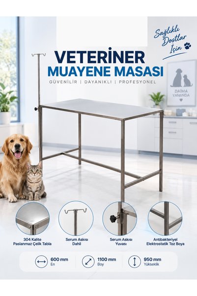 Veteriner Muayene Masası Paslanmaz Çelik 60x110x95