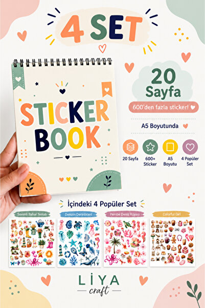 LiyaCraft 20 Sayfa Sticker Defteri 4 Set Aynı Anda