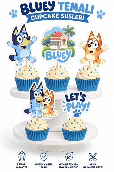 telaşe memuru 10 Adet Bluey Temalı Premium Cupcake Süsü - Bluey Temalı Cupcak...