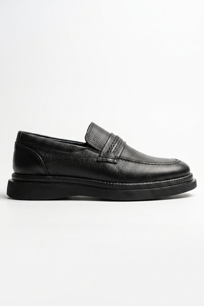 LUSIVE 100% Genuine Leather Black Casual Laceless Classic Men's Shoes Luass30Al0056