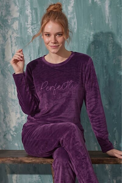 Farya Home Luxury Velvet French Velvet Winter Pajama Set with Textile Detail