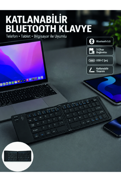 Skygo Katlanabilir Bluetooth Klye 3 Cihaz Bağlantılı Kablosuz Taşınabilir Klye
