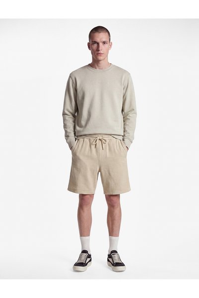 Koton Regular Fit Cotton Muslin Bermuda Shorts with Belted Laces and Pockets