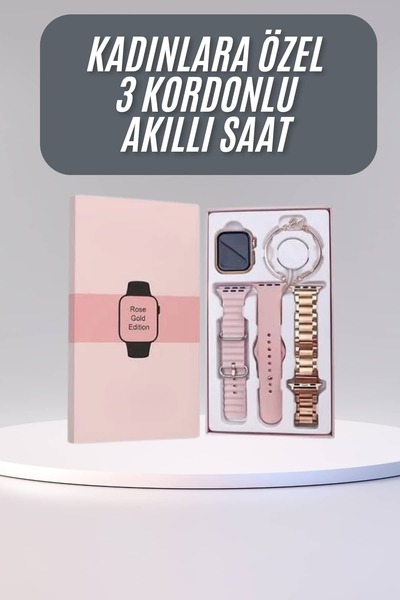 Genel Markalar Akıllı Saat 3 Kordonlu Ve Aksesuarlı Bayanlar Için Şık Rose renk