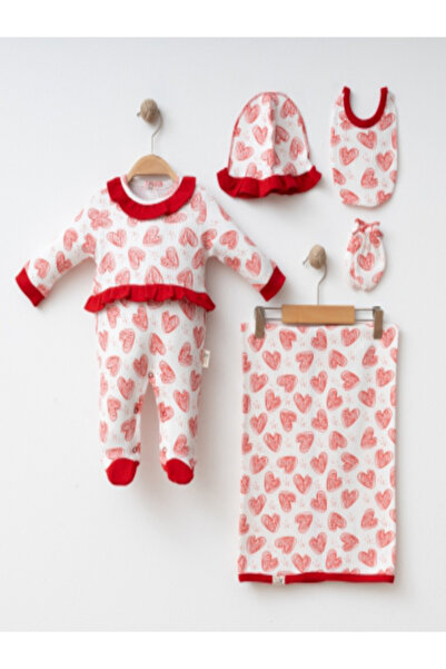 DIDuStore Coşay Baby Girl 0-3 Months 5-Piece Set with Blanket
