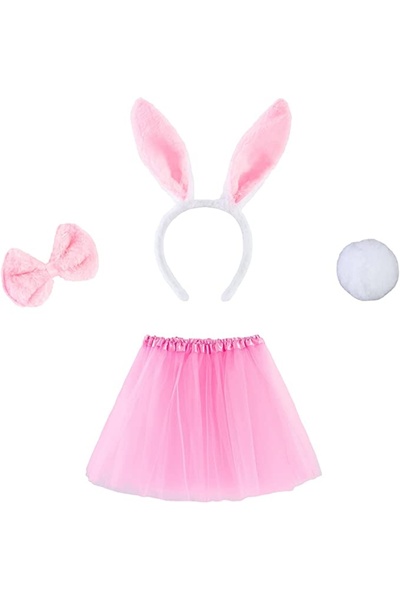 evimdeyokyok Rabbit Crown Skirt, Bow Tie and Tail Costume Set, Pink Color, Ch...