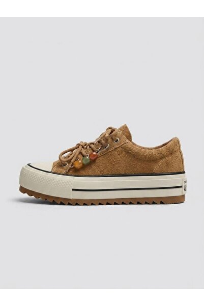 Guja 26K366-1 Genuine Leather Accessory-Detail Platform Sole Fleece Sneaker f...