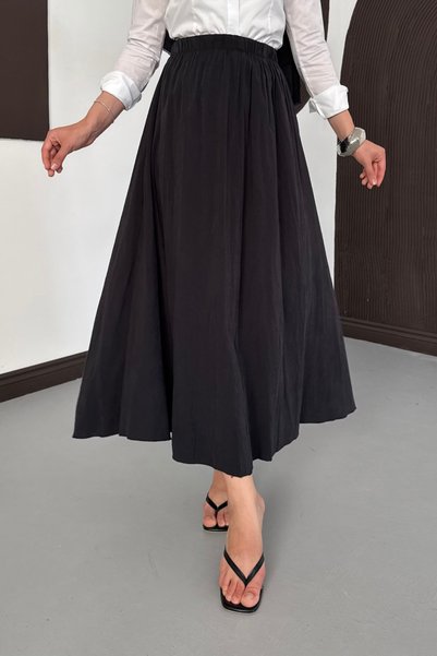 Moda Neval Women's Elastic Waist Crinkled Modal Fabric Long Crush Skirt