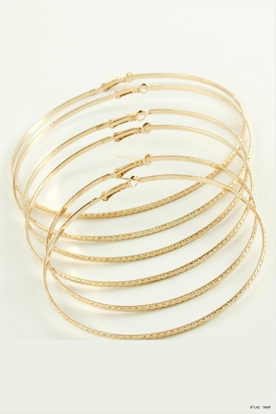 ZERO LAND Ilkestor Zigzag Patterned Metal Hoop Earrings 6 (204358) Piece Yellow