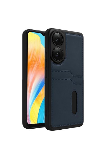 TheGencoo Oppo A38 Sara Leather Case with Business Card Holder - Navy Blue