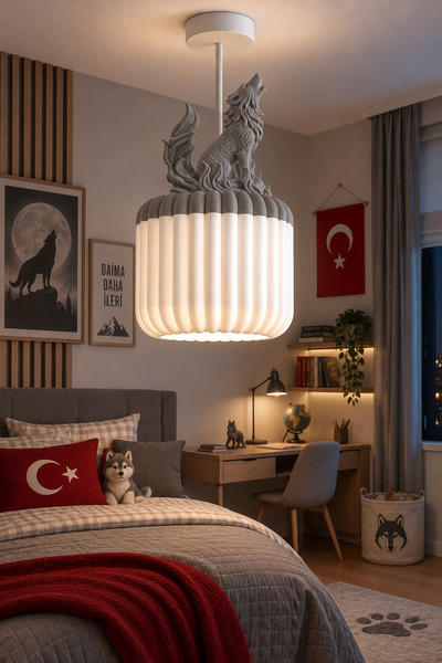 Kasre Bozkurt Figürlü Özel Tasarım Avize – Çocuk ve Genç Odası Dekoratif Sark...