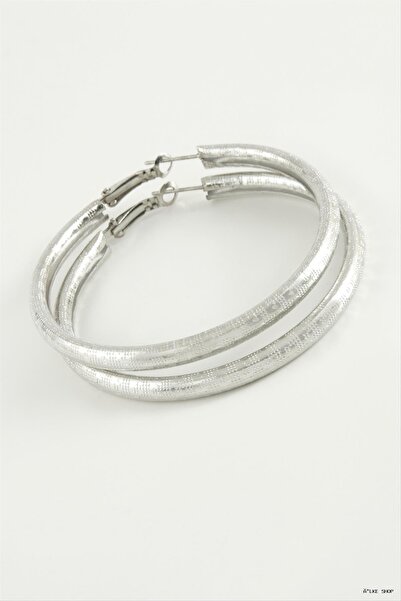 ZERO LAND Ilkestor Dotted Tube Hoop Earrings 4 cm (204443) Silver Color