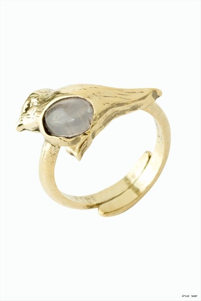 ZERO LAND Ilkestor Bird Authentic Ring with Natural Stone (202102) Pink Quartz