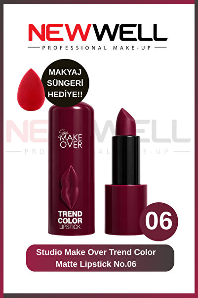 New Well Studio Make Over Trend Color Matte Lipstick No.06 & Makyaj Süngeri H...