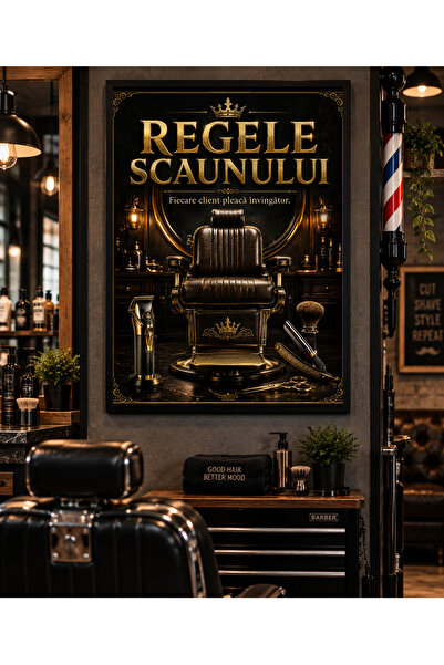 Miutic Print Studio Tablou decorativ pentru barber shop „Regele Scaunului”, T...