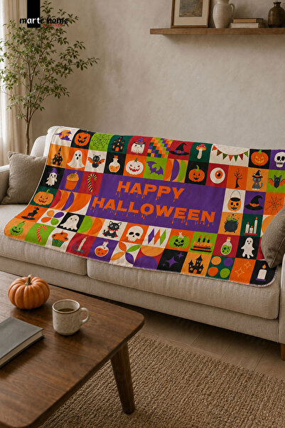 Marte Home Halloween & Hallowen Patterned 100X170 cm Single Side Printed Flee...