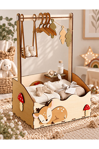 TİNY WONDERS TOY STORE Wooden Baby Gift Box Newborn Gift Box Baby Clothes Han...