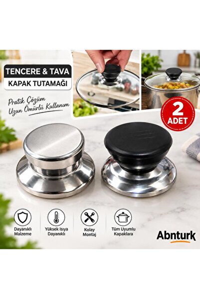 abnturk Tüm Tencere Tava Kapaklarına Uyumlu 2'li Kapak Kulpu-Paslanmaz Çelik ...