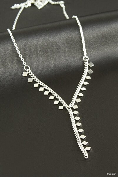 ZERO LAND Ilkestor Baklava Shaped Y Necklace (203416) Silver Color