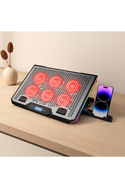 ErturkStore 15.6\" Laptop Soğutucu - 6 Fan, RGB, LCD Dijital Kontrol, 2 USB