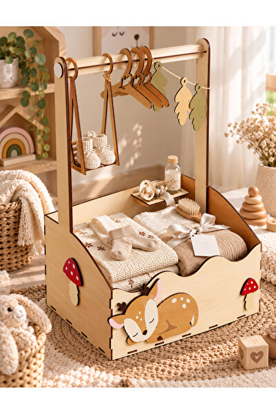 TİNY WONDERS TOY STORE Ahşap Bebek Hediye Kasası Yenidoğan Hediye Kutusu Bebek Kıyafet Askılı Hastane Odası Sunum Sepeti