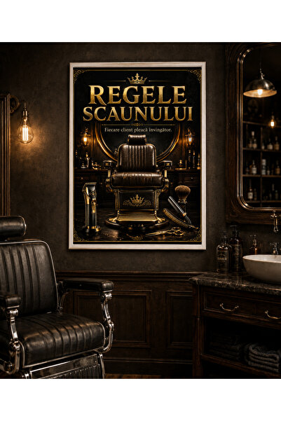 Miutic Print Studio Tablou decorativ pentru barber shop „Regele Scaunului”, T...