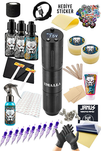 Tattoo EMALLA Siyah Kablosuz Dövme Makinesi Seti - Led Ekranlı Premium Dövme ...