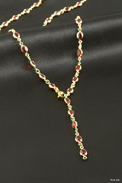 ZERO LAND Ilkestor Oval Zircon Stone Steel Y (204603) Necklace Red