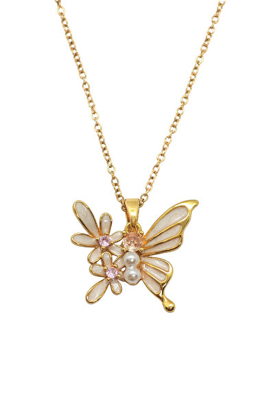 Duiwerlis Women's Enamel Butterfly Flower Detailed Pearl Stone Romantic Styli...