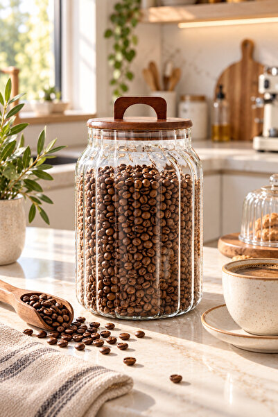 welcomein 1600 ML Akasya Kapaklı Borosilikat Çizgili Cam Kavanoz – Büyük Haci...