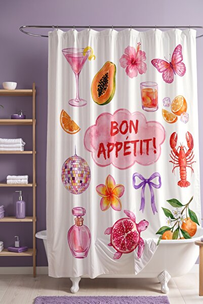 EVPANYA Bon Appetit Cocktail Patterned Bathroom Curtain, Shower Curtain, Bath...