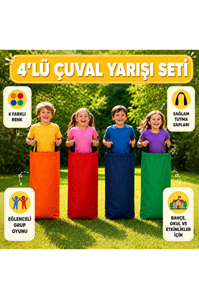 Magiclady 4’lü Çocuk Çuval Yarışı Seti – Turuncu, Kırmızı, Lacivert ve Yeşil