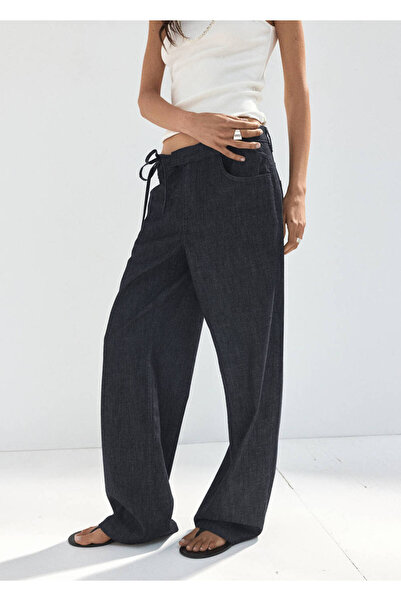 MANGO Woman Düşük belli bağ detaylı jean pantolon