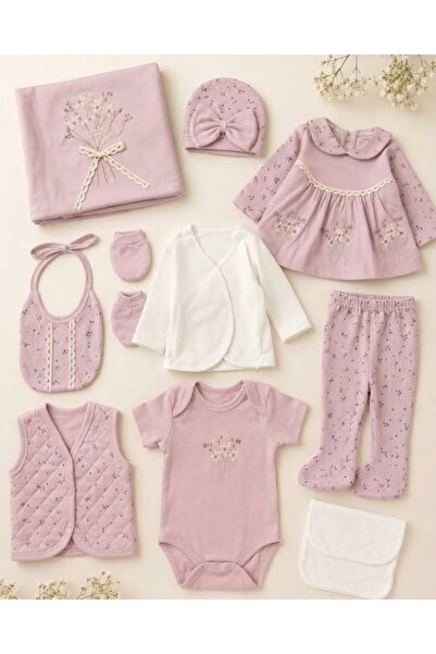 Ege Bebek Baby Girl Newborn Floral Embroidered Waffle Fabric Detailed 100% Co...
