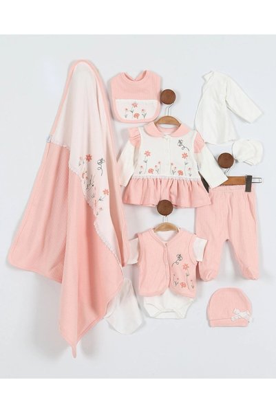 Ege Bebek Flower Embroidered Baby Girl Hospital Discharge Set - Organic Textu...