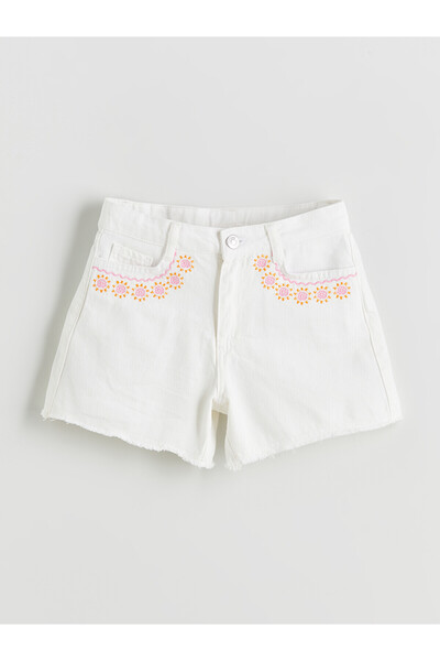 LC Waikiki Trendlucky Girls' Jean Shorts with Flower Detail