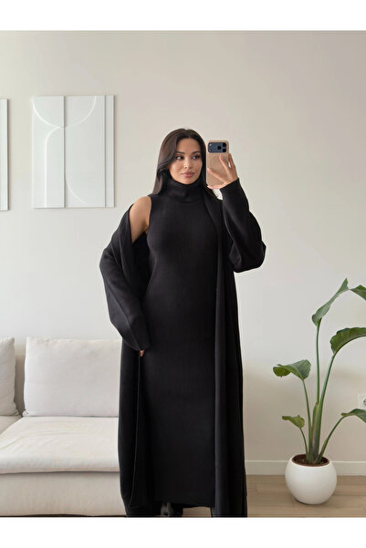 Zoom Butik Premium Hırkalı Triko Elbise Takım - SİYAH