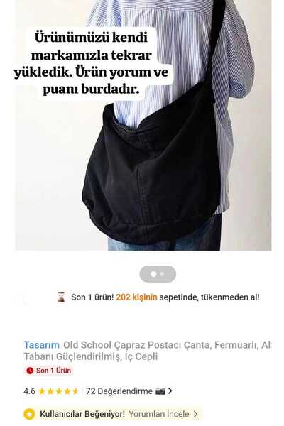 Mamu Old School Çapraz Postacı Çanta, Fermuarlı, Alt Tabanı Güçlendirilmiş, İ...