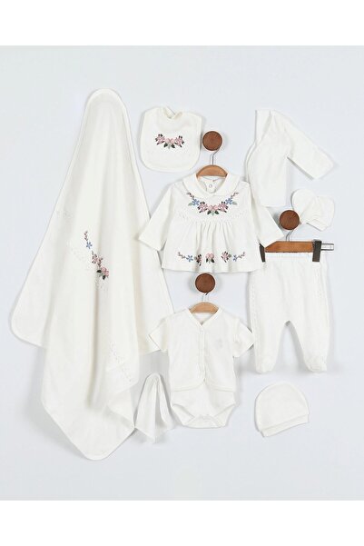 Ege Bebek Designed Floral Embroidered 10-Piece Baby Girl Bodysuit Set / Hospi...