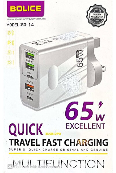 BOLICE BO-14 65W GaN Travel Fast Charger – 5-Port Multifunction Wall Adapter ...