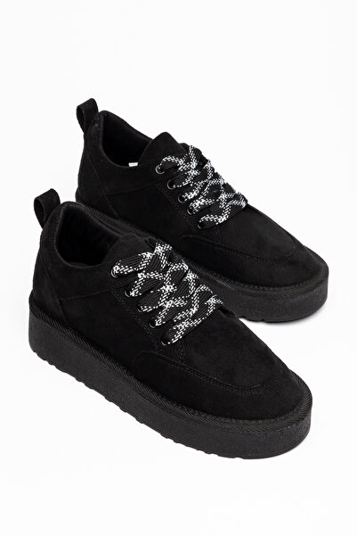 SNİCKER Black Lace-Up Suede Sports Women's Shoes Chance