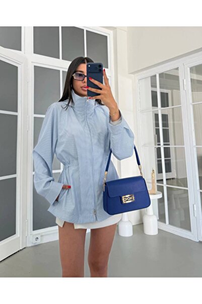 manana fashion Striped Hooded Waterproof Coat