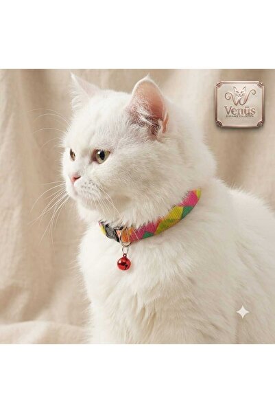 Renkli Geometrik Desenli Kedi Boyun Tasması ve Zili