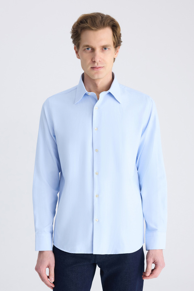 D'S Damat Ds Damat Slim Fit Blue Dobby Shirt